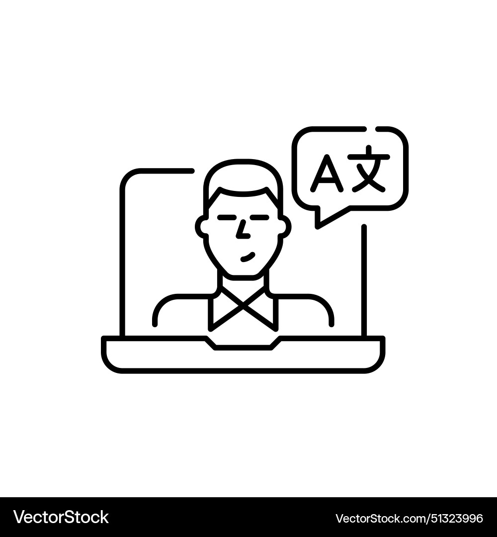 Man with languages symbol speech bubble on laptop Man with languages symbol speech bubble on laptop vector image