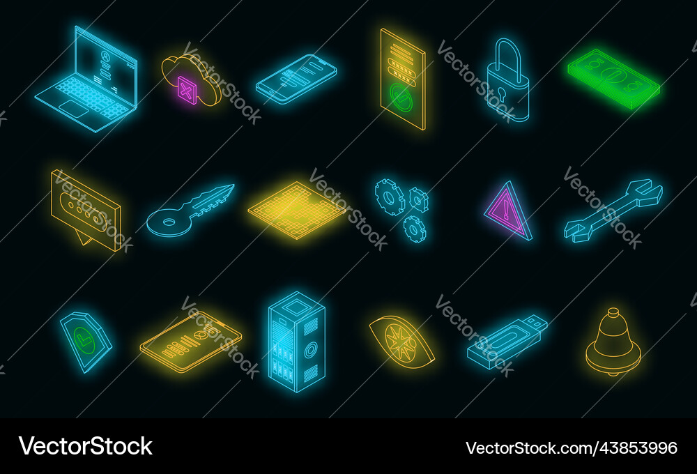 Multi-factor authentication icons set neon Multi-factor authentication icons set neon vector image