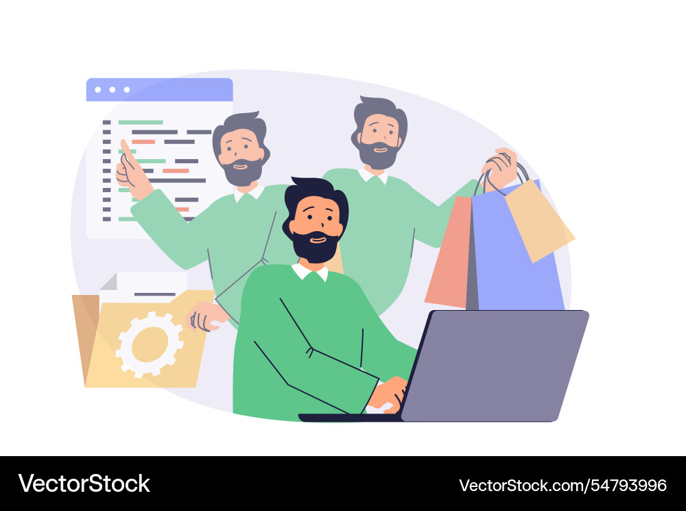 Multitasking web concept with flat cartoon people Vector Image