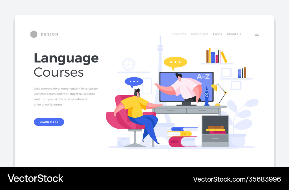 Online Language Learning Website Template vector image