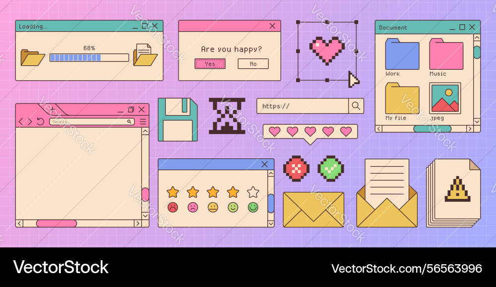 Retro style window browser assets set Retro style window browser assets set vector image