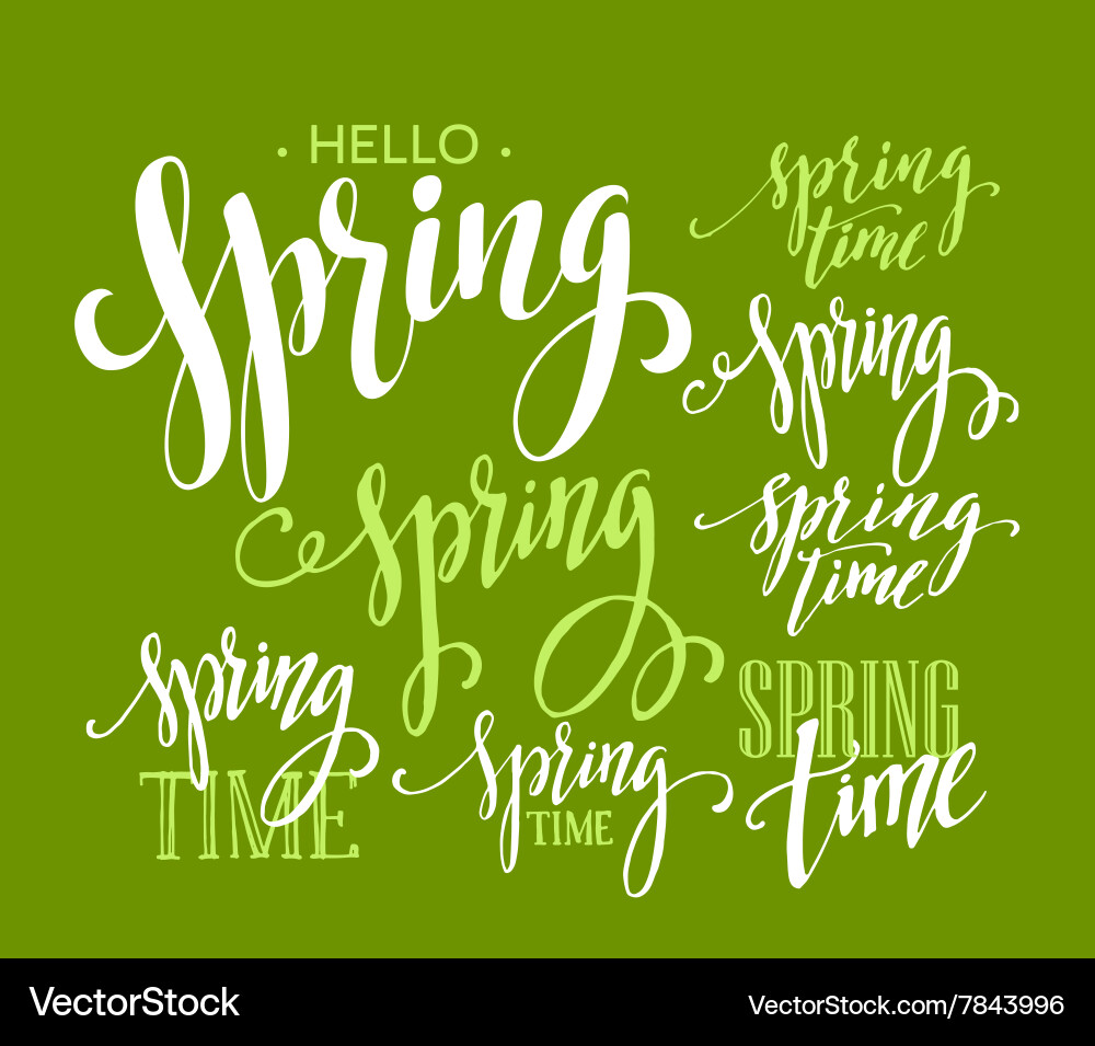Spring time hello lettering set vector image