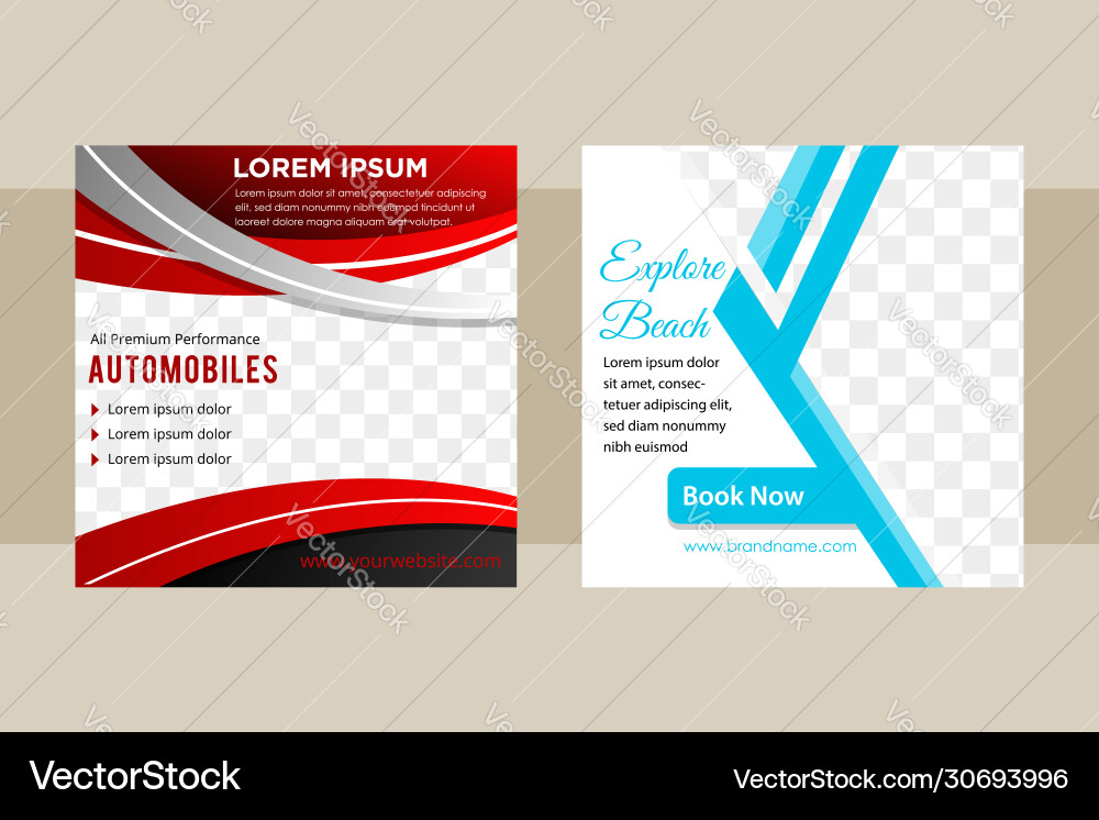 Square banner templtes with curve red grey Square banner templtes with curve red grey vector image