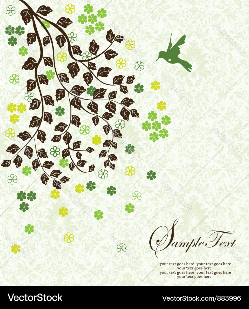 Tree branch with leafs and flowers Vector Image