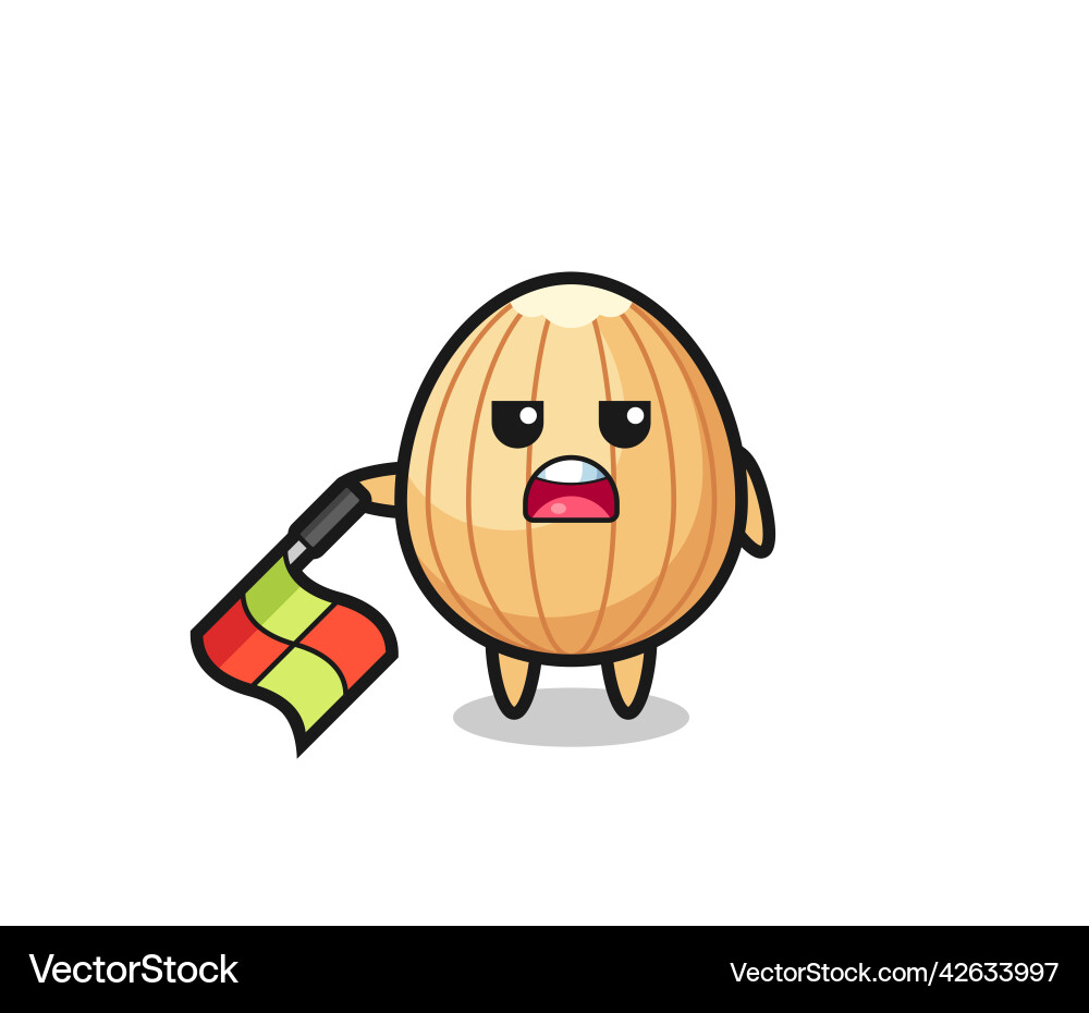 Almond character as line judge hold the flag down vector image