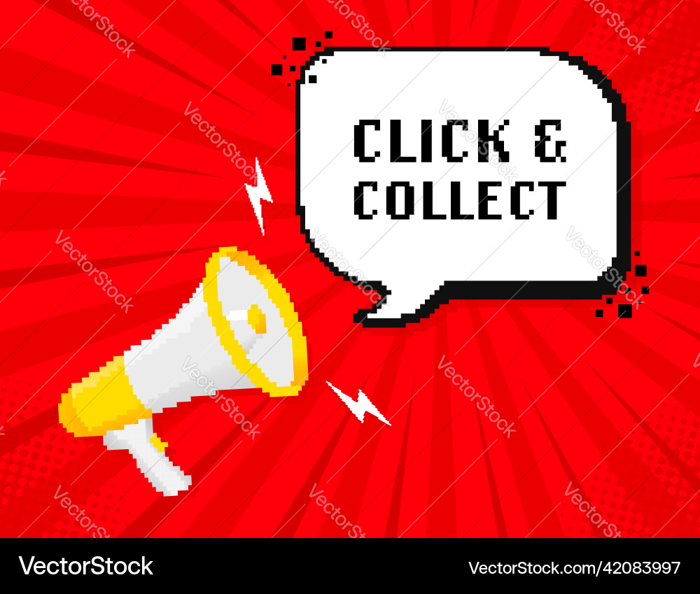 Click and collect megaphone in pixel style web Click and collect megaphone in pixel style web vector image