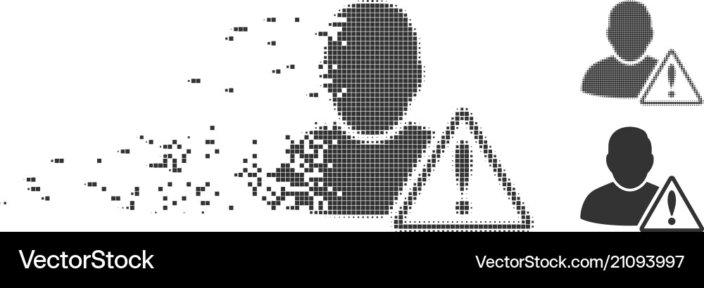 Disintegrating pixel halftone user warning icon Disintegrating pixel halftone user warning icon vector image