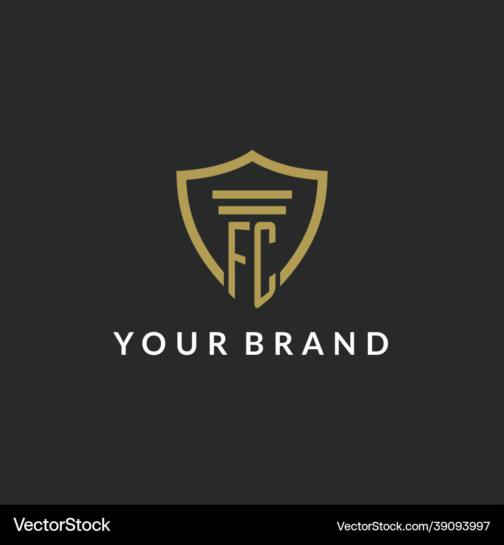Fc initial monogram logo with pillar and shield Vector Image