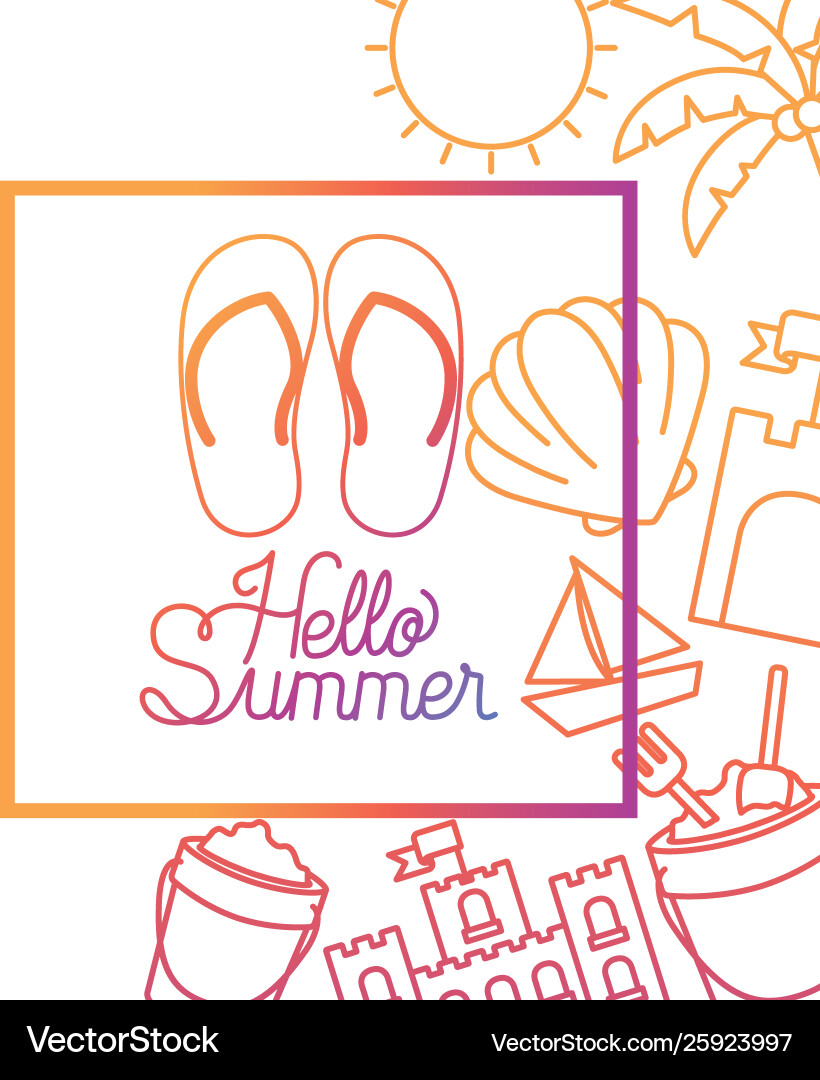 Hello summer label with colorful image Hello summer label with colorful image Vector Image