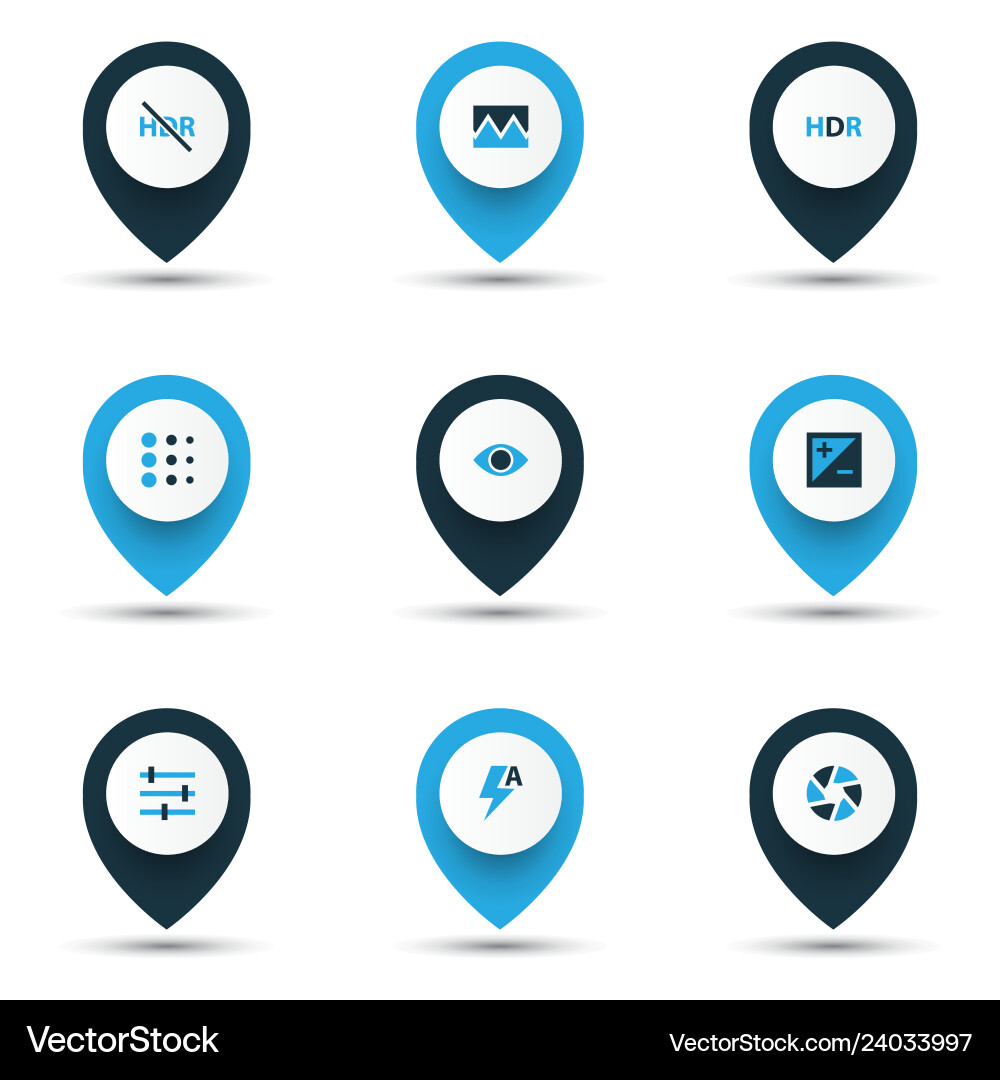 Image icons colored set with remove red eye tune Image icons colored set with remove red eye tune vector image