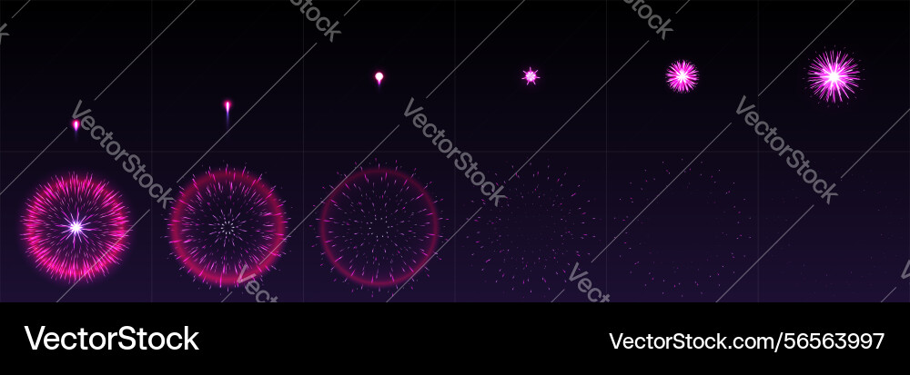 Pink firework effect animation frames set Pink firework effect animation frames set vector image