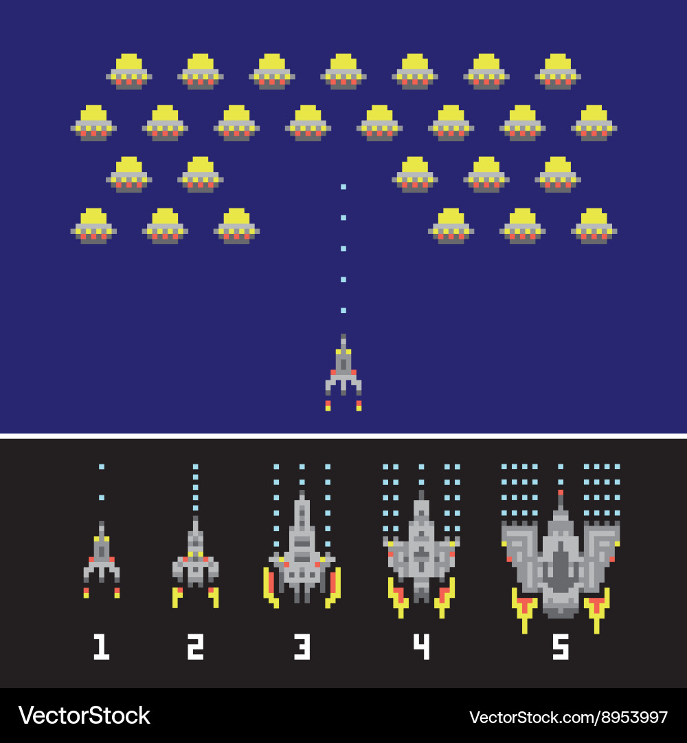 Pixel Space Shooter Spiel Vektorbild
