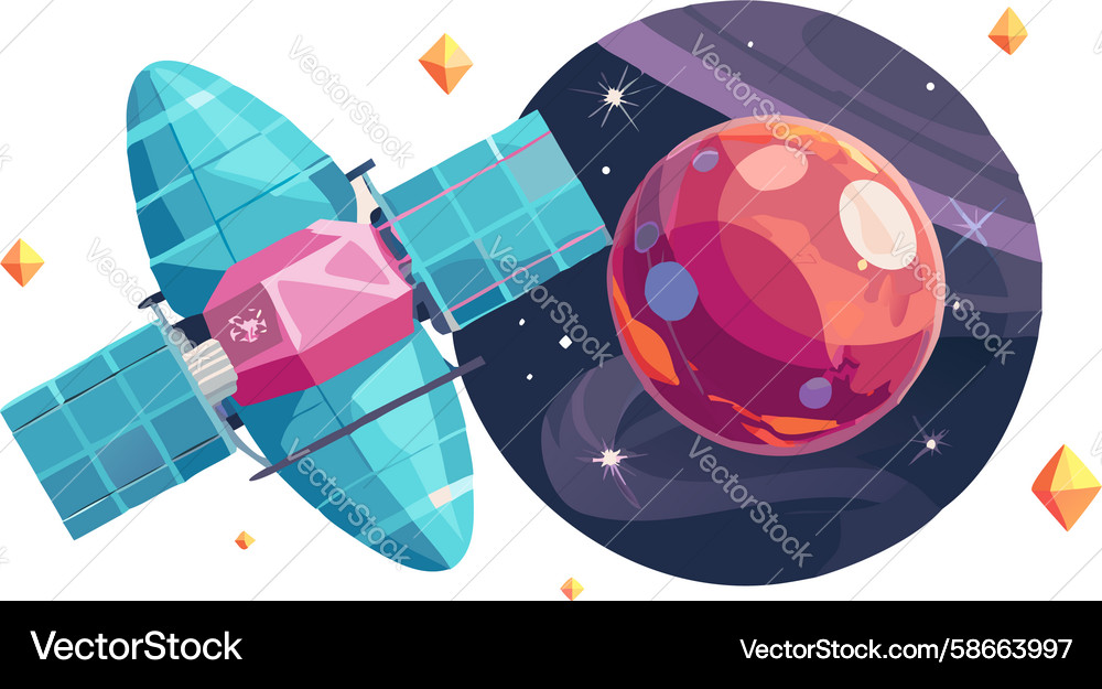 Satellite orbiting planet design generative ai Vector Image