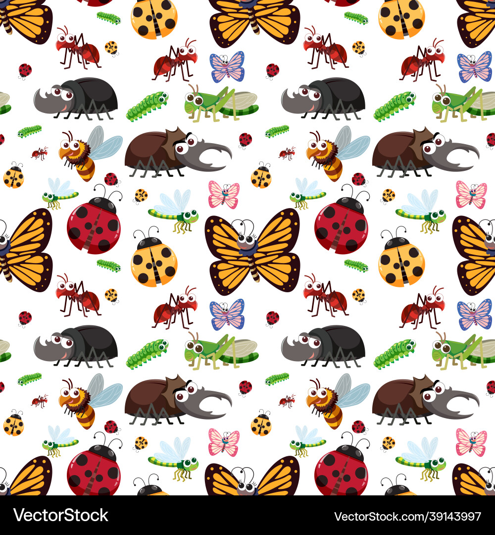 Seamless pattern with many different insects Seamless pattern with many different insects vector image