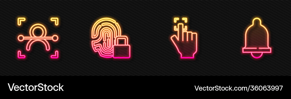 Set line fingerprint face recognition with lock Set line fingerprint face recognition with lock vector image