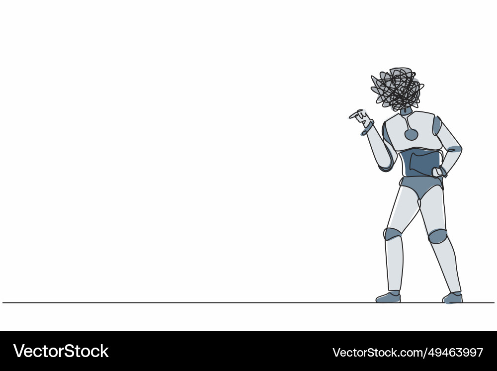 Single one line drawing robot with round Vector Image