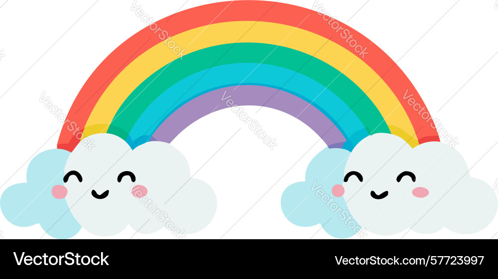 Smiling rainbow with clouds whimsical design Vector Image