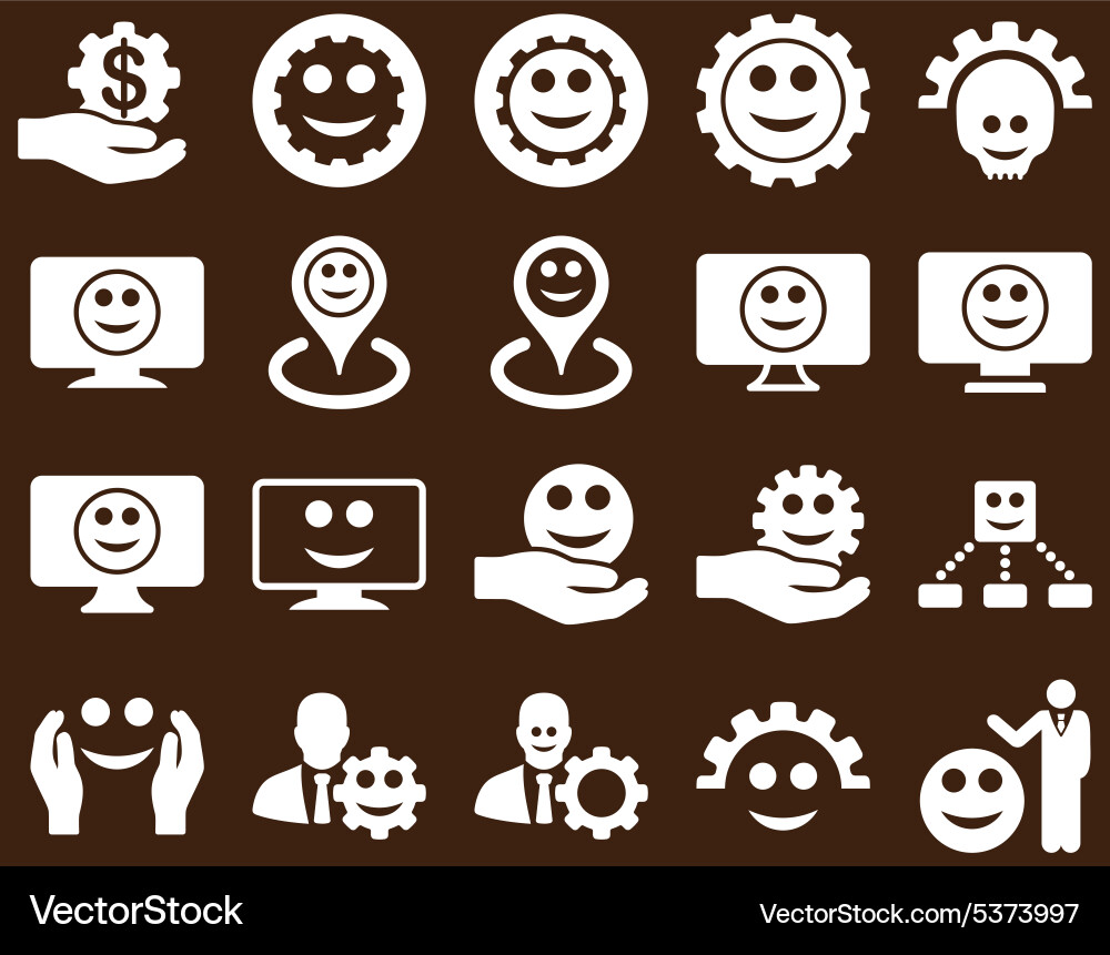 Tools gears smiles map markers icons Vector Image