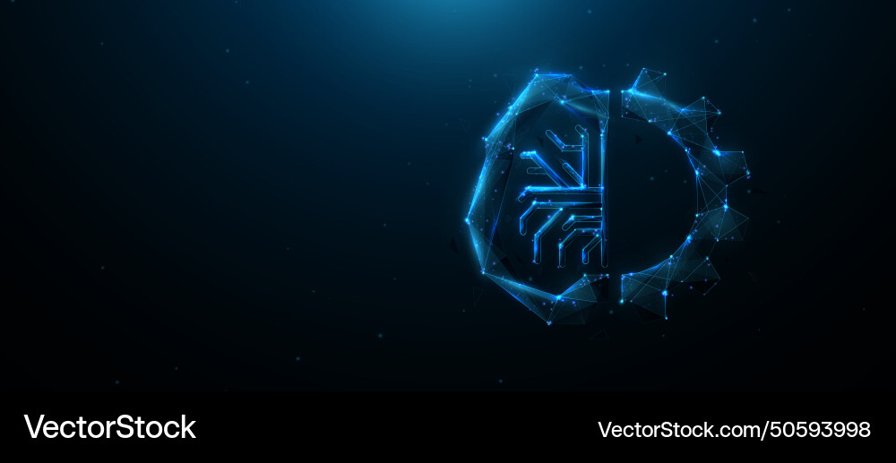 Brain and gear cog icon with lines triangles Brain and gear cog icon with lines triangles vector image