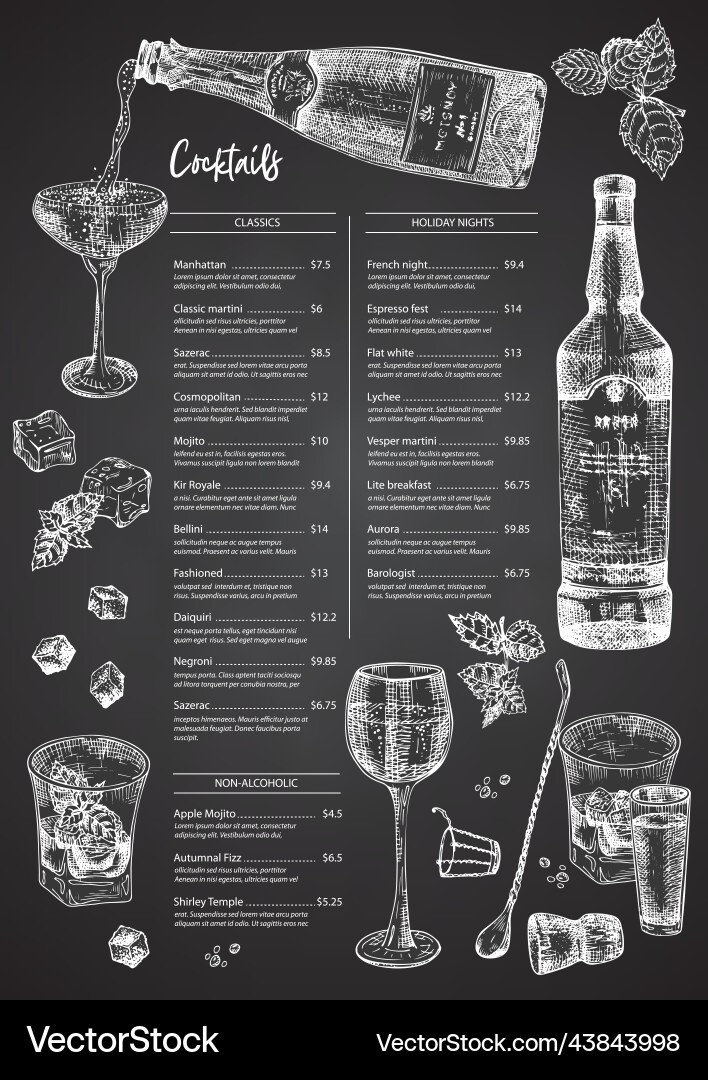 Cocktail bar menu design template set in retro Cocktail bar menu design template set in retro vector image
