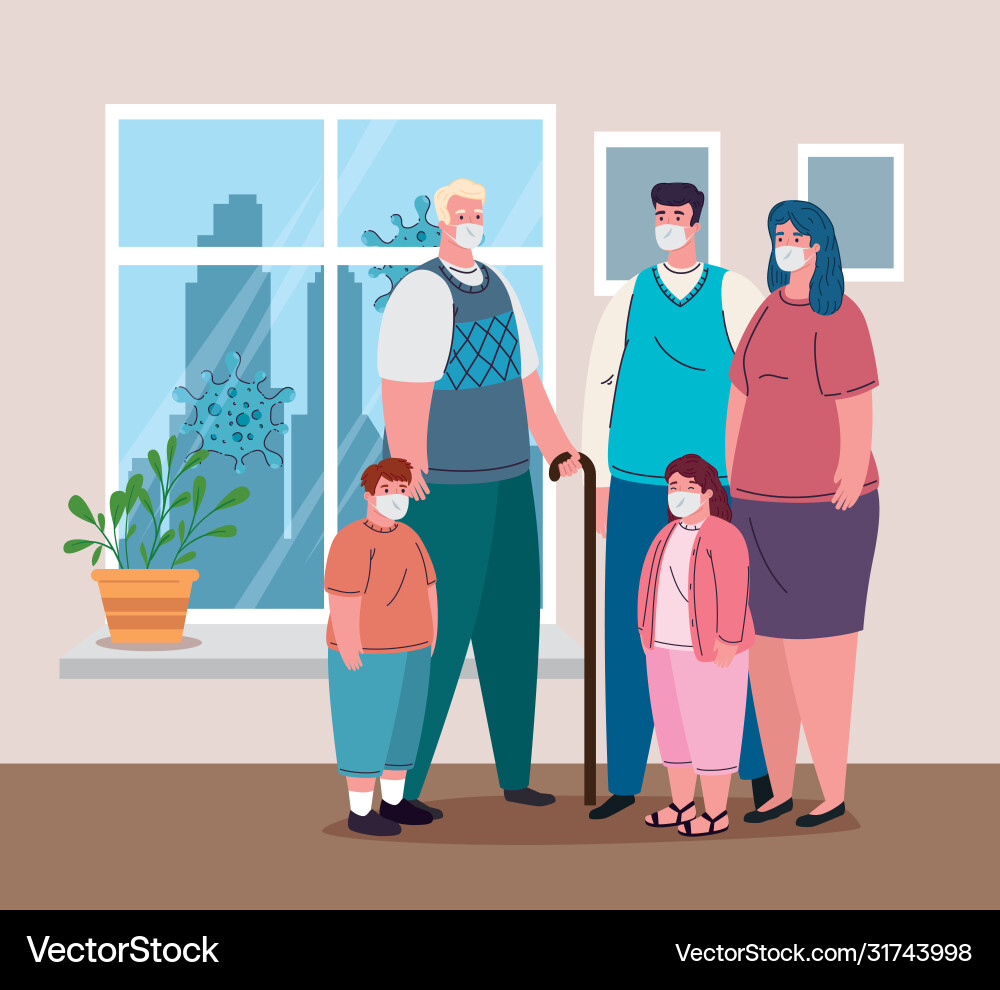 Family wearing medical mask for prevent Family wearing medical mask for prevent vector image