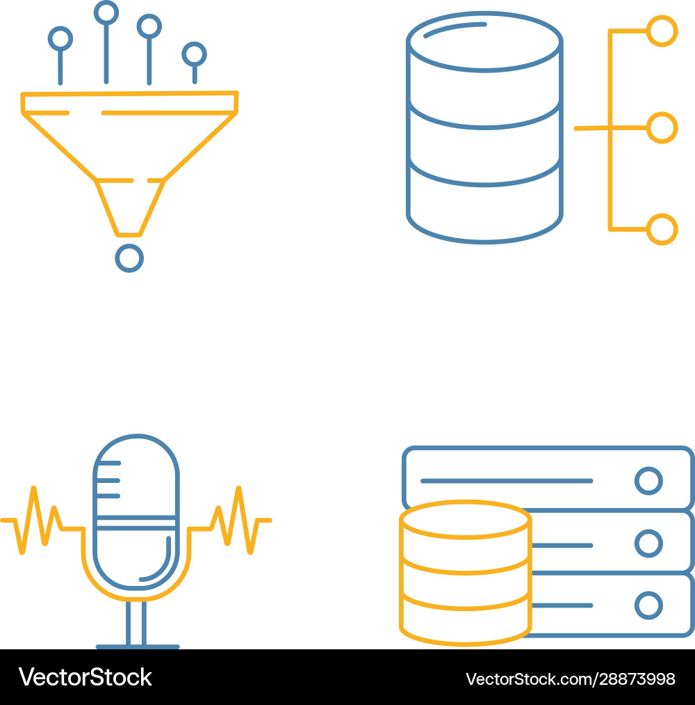 Machine learning color linear icons set Machine learning color linear icons set vector image
