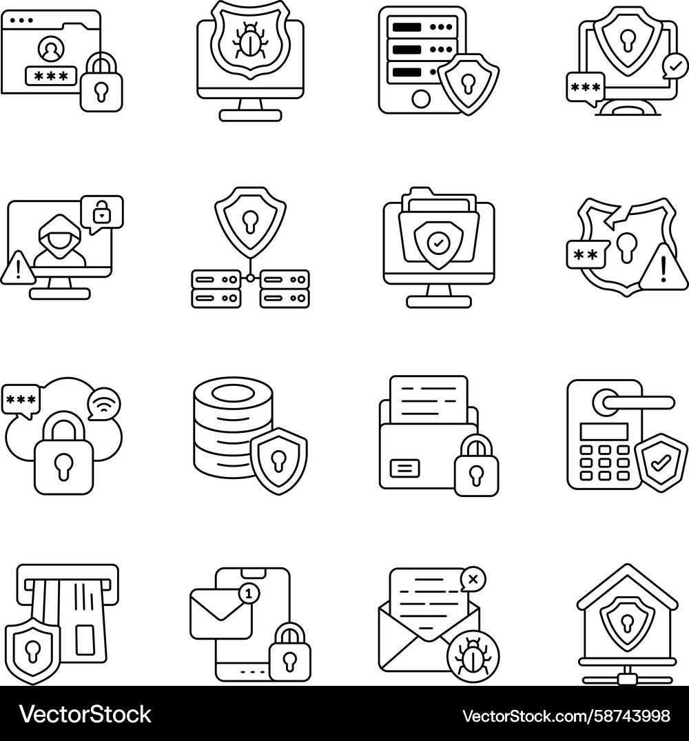 Security Icon Set - Linear Style Vector Image