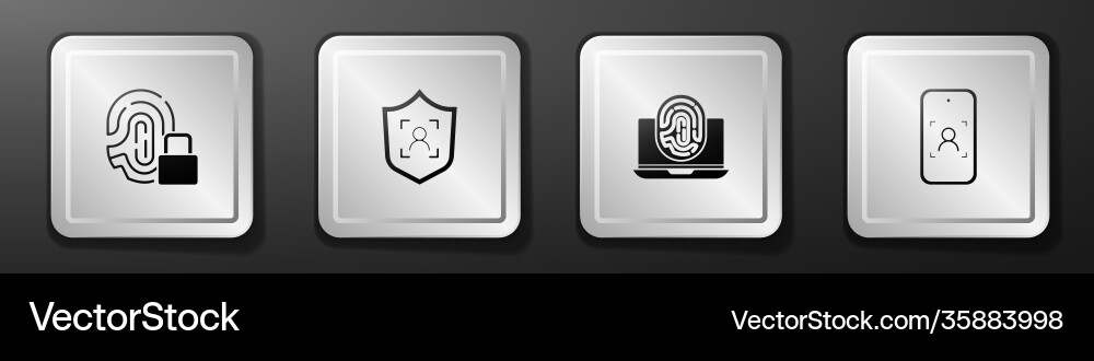 Set fingerprint with lock shield face recognition Set fingerprint with lock shield face recognition vector image