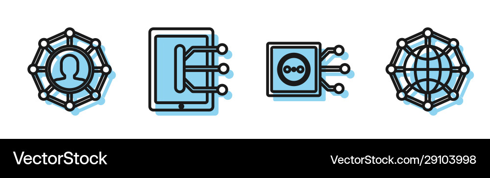 Set line remote control project team base tablet vector image