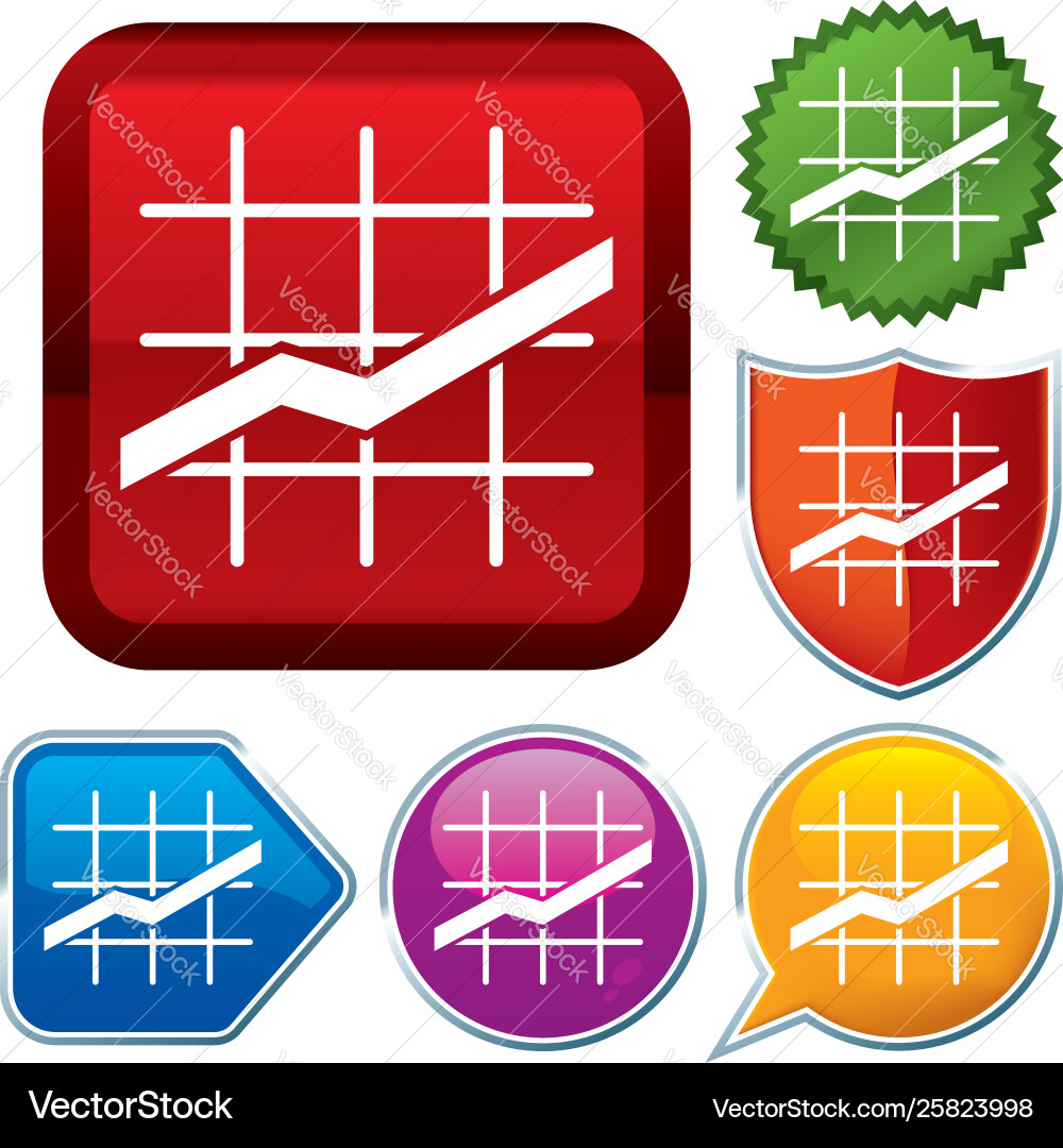 Set shiny icon series on buttons line chart vector image