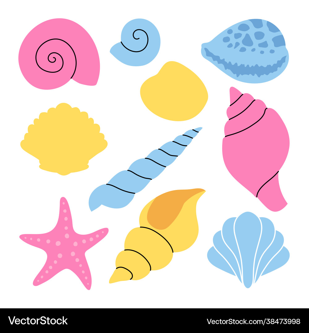 Set simple elements on theme shells Vector Image