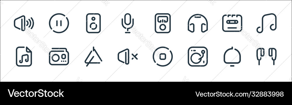 Sound line icons linear set quality Sound line icons linear set quality vector image