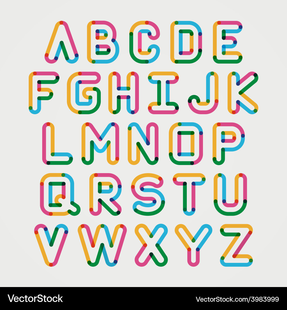 Alphabet line transparent color font style vector image