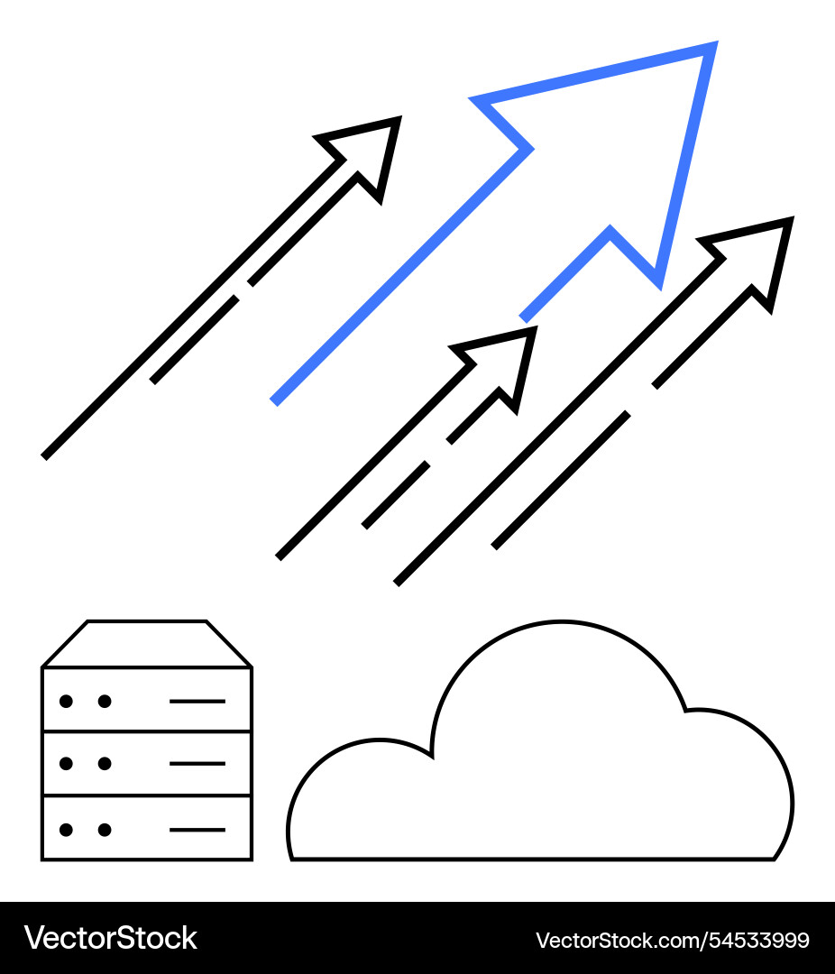 Arrows pointing upward with server and cloud Arrows pointing upward with server and cloud vector image