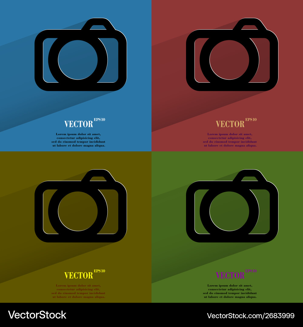 Color set camera flat modern web button with long vector image