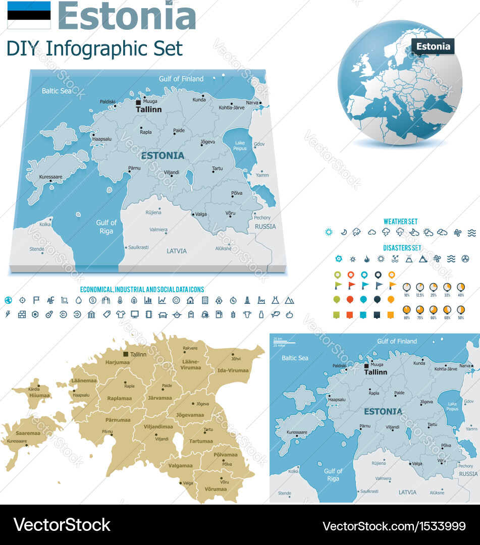 Estonia maps with markers Vector Image