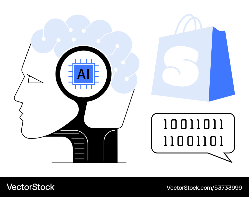 Human head with brain ai chip binary code Human head with brain ai chip binary code vector image