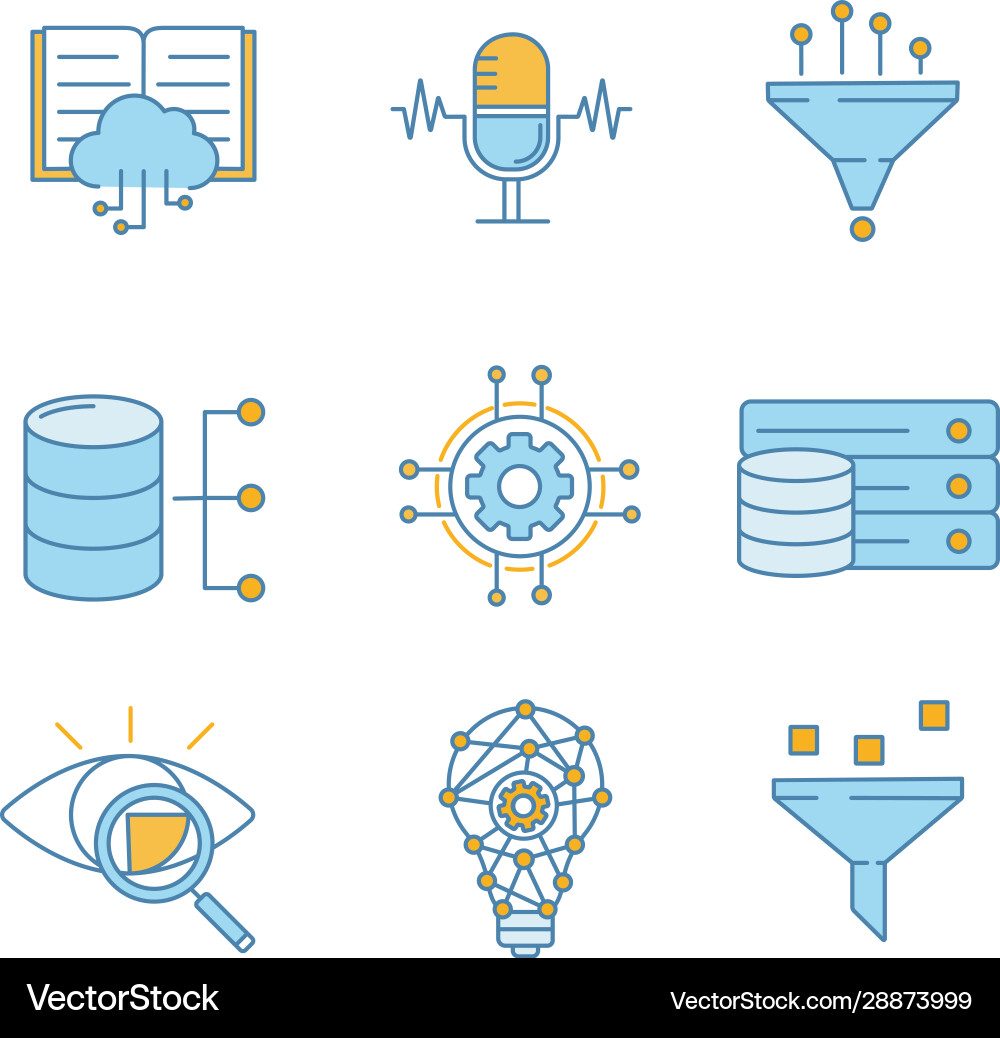 Machine learning color icons set Machine learning color icons set vector image