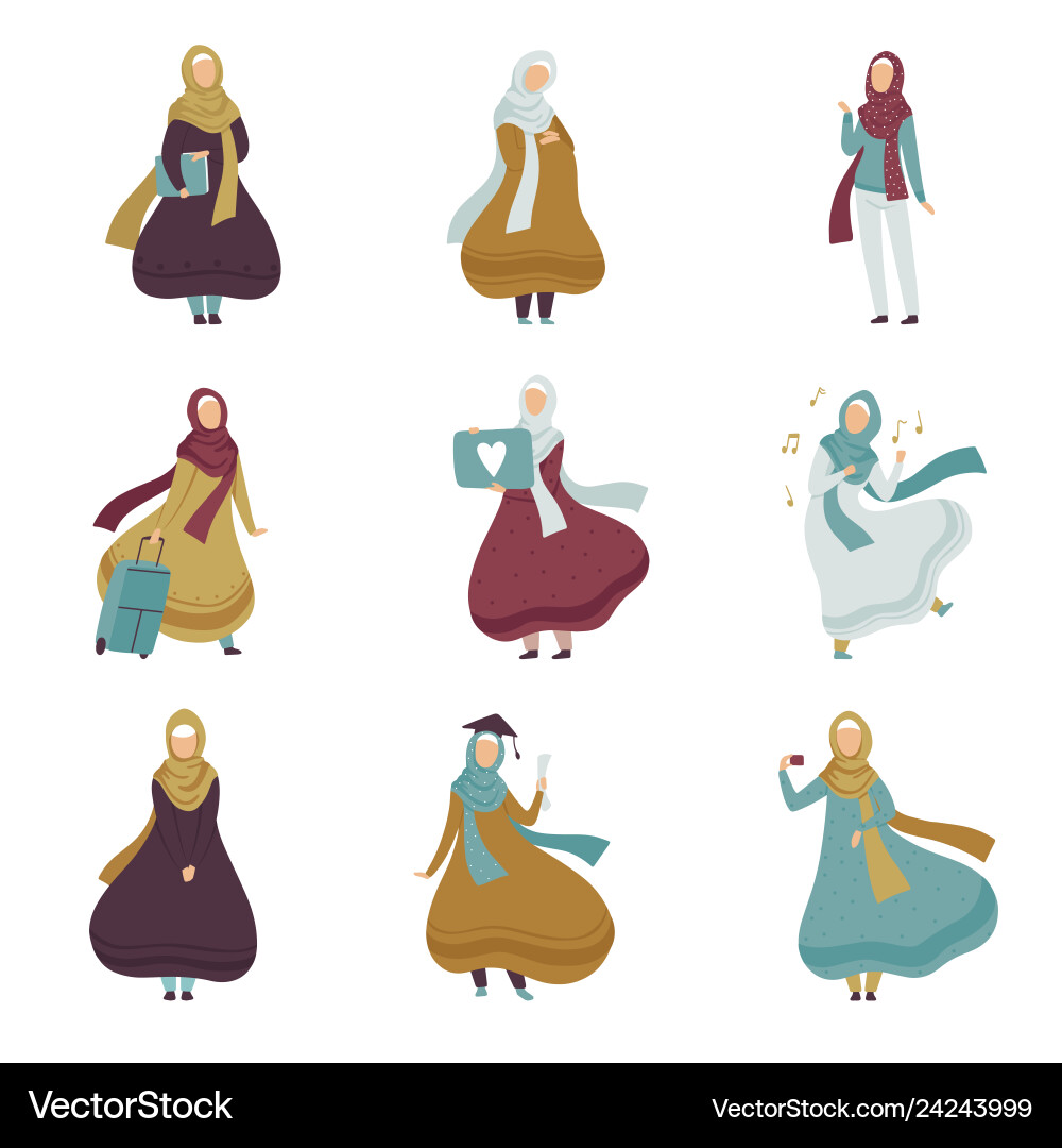 muslimische Frauen in verschiedenen Situationen arab Muslimische Frauen in verschiedenen Situationen arab vektorbild