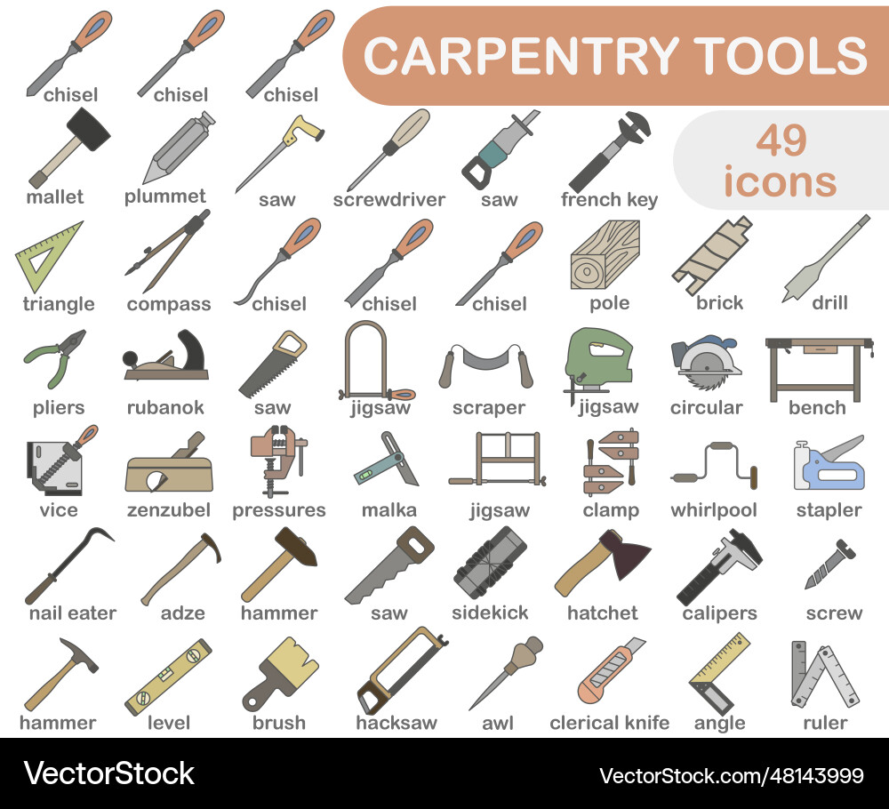 Sammlung der Schreinwerkzeuge Icons mit Schlaganfall Sammlung der Schreinwerkzeuge Icons mit Schlaganfall vektorbild