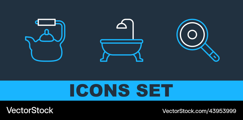 Set line frying pan kettle with handle Vector Image