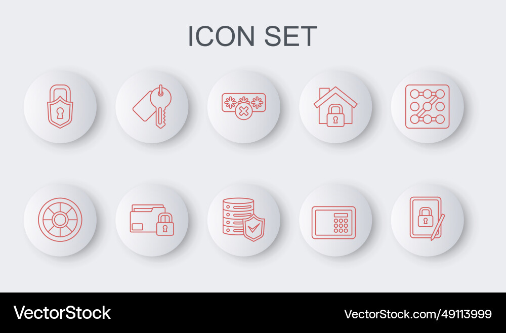 Set line tablet with closed padlock safe password Set line tablet with closed padlock safe password vector image
