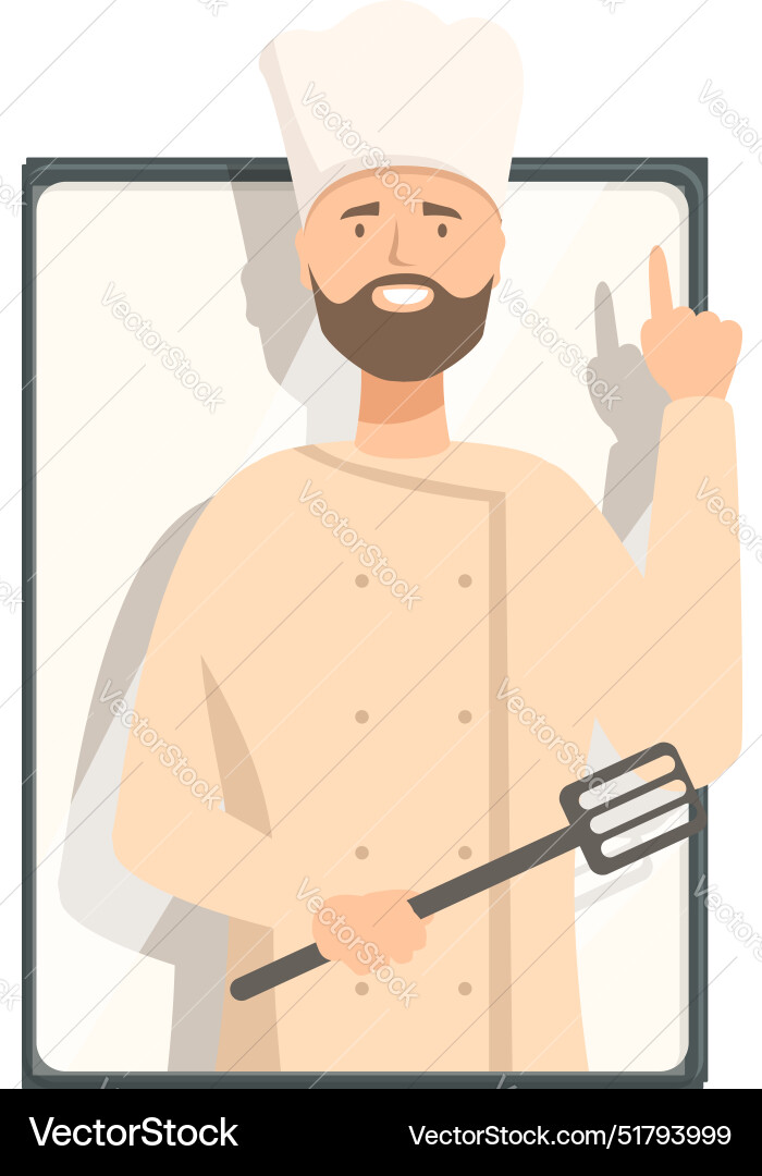 Smiling chef holding spatula and pointing up Smiling chef holding spatula and pointing up vector image