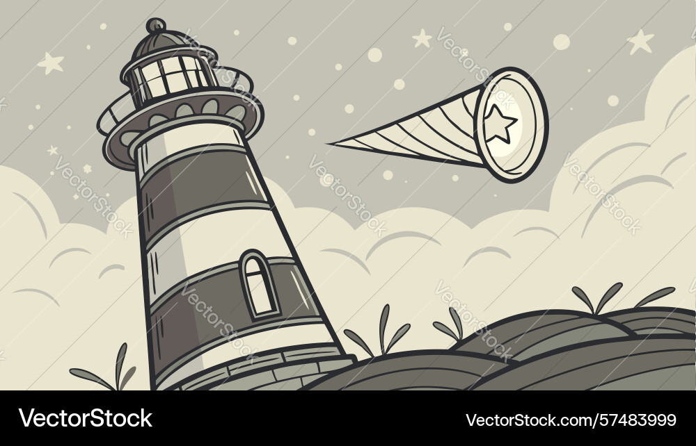 Whimsical lighthouse with a telescope extending Vector Image