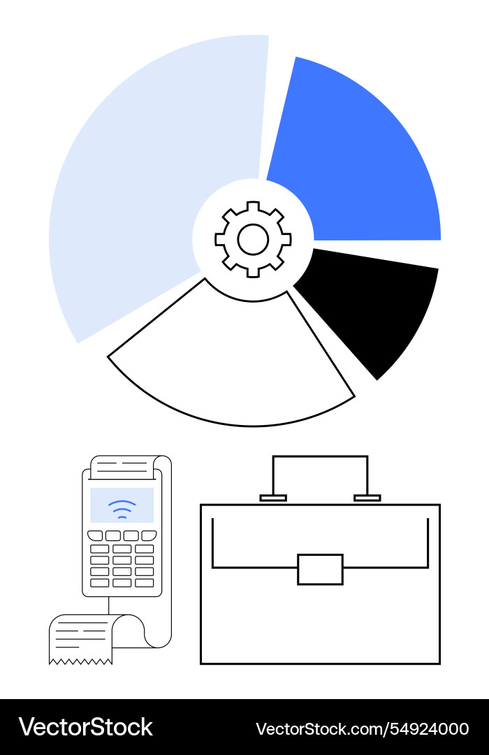 Gear-embedded pie chart with payment terminal Gear-embedded pie chart with payment terminal vector image