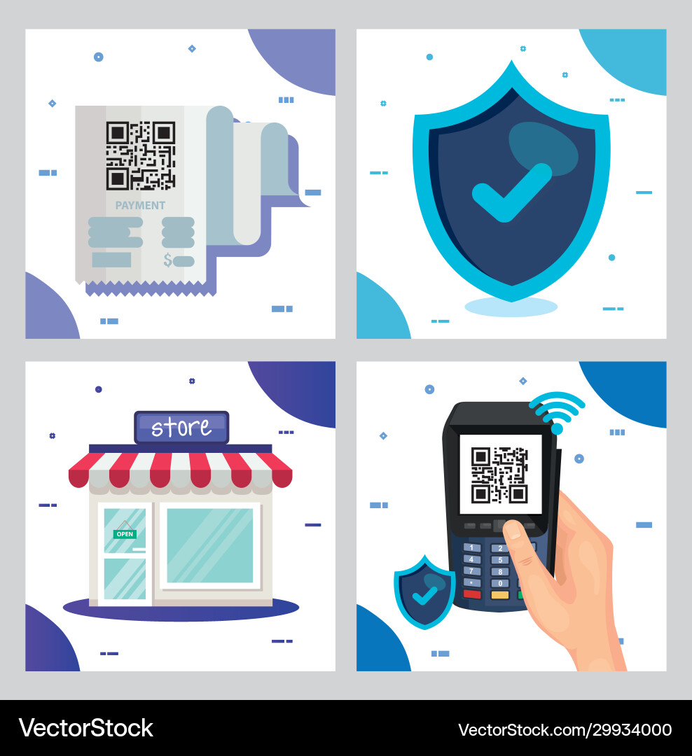 Qr code inside dataphone store and shield vector image