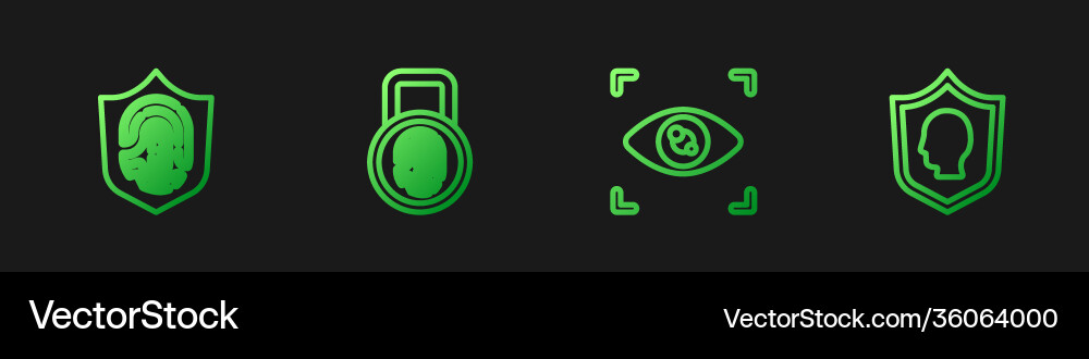 Set line eye scan fingerprint in shield Set line eye scan fingerprint in shield vector image