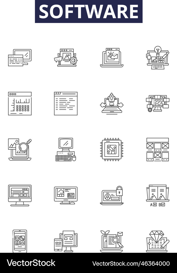 Software line icons and signs program app Software line icons and signs program app vector image