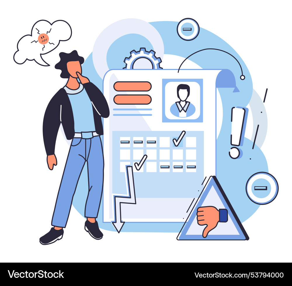 Thoughtful man analyzing poor performance report vector image