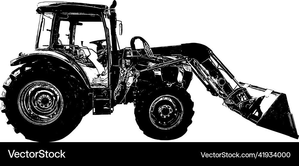 Tractor sketch in black on white background vector image